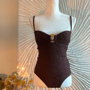 & Other Stories Smocked Chocolate Color Swimsuit
